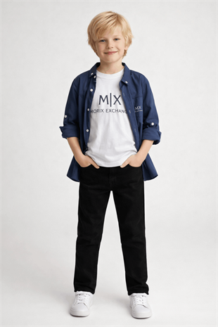 9-13 Yaş Mrx Exchange Katlama Gömlekli Kotlu Erkek Çocuk Takım İndigo