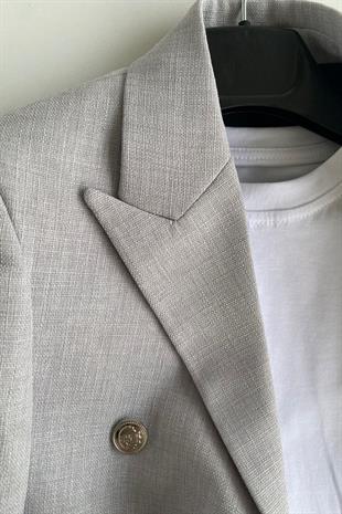 Milano Kruvaze Ceketli Tişörtlü Çocuk Takım Elbise Gri