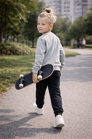 3-10 Yaş Dinozor Baskılı Erkek Çocuk Eşofman Takımı Gri