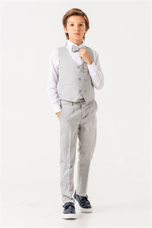 Flax Yelekli Zincirli Erkek Çocuk Takım Elbise Gri