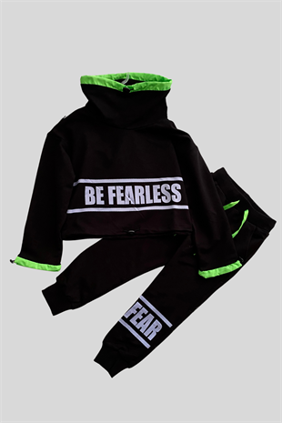 Be Fearless Balıkçı Yaka Neon Detay Kız Çocuk Eşofman Takım Siyah