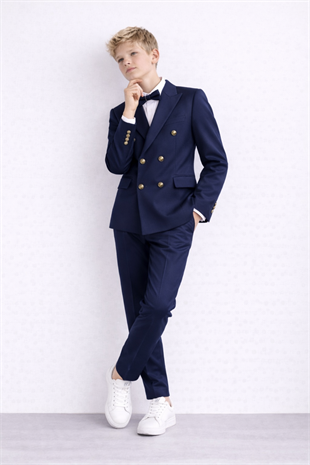 3-14 Yaş Dagi Gömlekli Kruvaze Ceketli Erkek Çocuk Takım Elbise Mezuniyet Lacivert