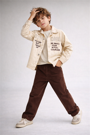 7-14 Yaş Sthone Dokumalı 2li Erkek Çocuk Takım Kahverengi