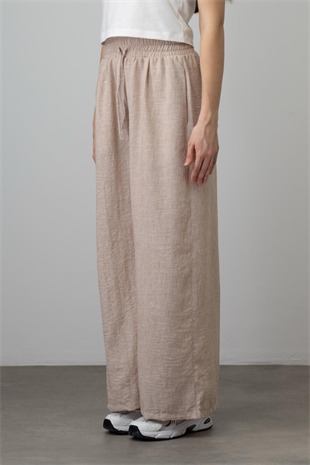 9-15 Yaş Palazzo Keten Kız Çocuk Pantolon Bej 