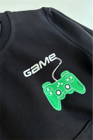 7-10 Yaş Kargo Pantolonlu Game Erkek Çocuk Eşofman Takımı Siyah