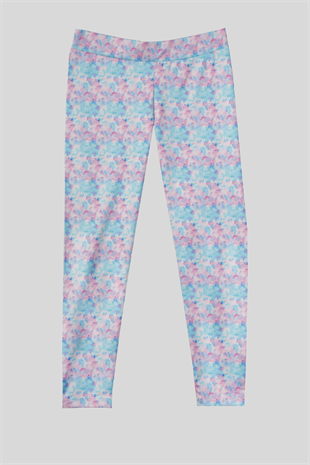 4-14 Yaş Benetton Batik Desen Kız Çocuk Tayt Turkuaz