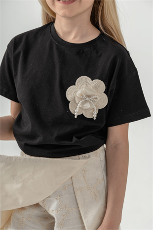 4-8 Yaş Keten Şort Etekli Kız Çocuk Takım Siyah