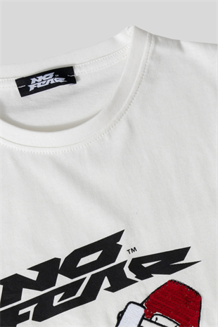 6-14 Yaş No Fear Kaykay Payetli Erkek Çocuk T-shirt Beyaz