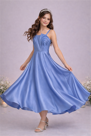 10-15 Diva Premium Kız Çocuk Uzun Abiye Elbise İndigo Mavi