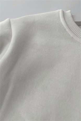 3-7 Yaş Fiyonk Aplikeli Kız Çocuk Sweat Beyaz