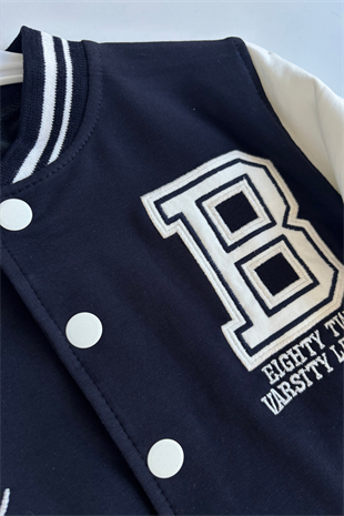 6-13 Yaş Varsity Style Çıtçıtlı Kolej Erkek Çocuk Ceket Lacivert