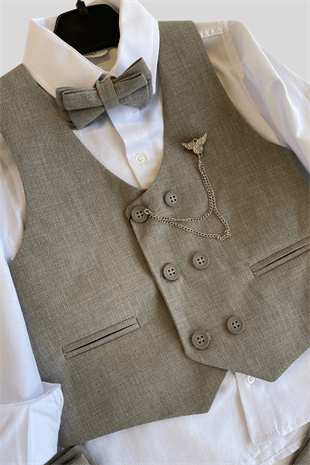 Zincir Çift Düğme Başak Erkek Çocuk Takım Elbise Gri