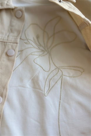 9-14 Yaş Örgü Aplikeli Gabardin Kız Çocuk Takım Krem