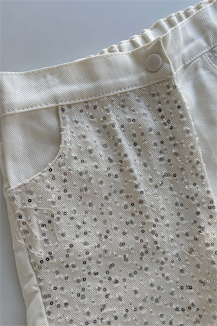 3-10 Yaş Payet Detay Şort Gömlek Kız Takım Beyaz