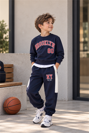 2-10 Yaş Şerit Detay Brooklyn Unisex Eşofman Takımı Lacivert