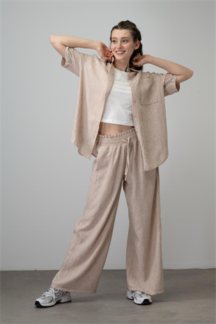 9-15 Yaş Palazzo Keten Kız Çocuk Pantolon Bej 