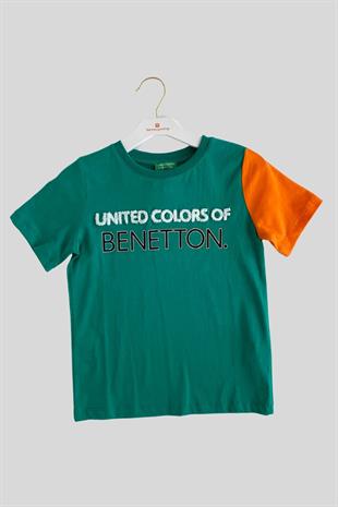 4-14 Yaş Benetton Punc Detay Erkek Çocuk Tshirt Yeşil