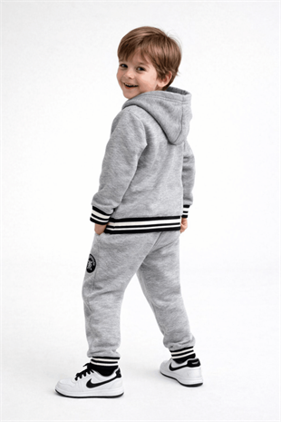 Kapüşonlu Biye Detay Find Your 2li Erkek Çocuk Çocuk Eşofman Takımı Gri