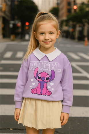 2-10 Yaş Angel Karakter Pilise Etekli Kız Çocuk Takım Mor