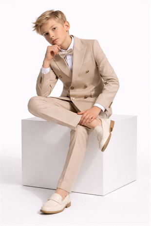 3-14 Yaş Dagi Gömlekli Kruvaze Ceketli Erkek Çocuk Takım Elbise Mezuniyet Bej