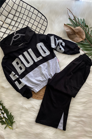 Alt İspanyol Uzun Kol Crop Kız Çocuk Eşofman Takımı Gri