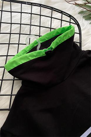 Be Fearless Balıkçı Yaka Neon Detay Kız Çocuk Eşofman Takım Siyah