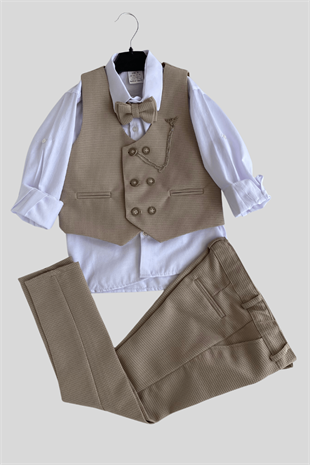 Matrix Yelekli Zincirli Erkek Çocuk Takım Elbise Latte