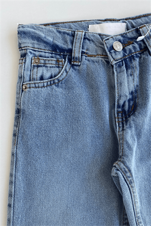 5-12 Yaş Çiçek nakışlı Kız Çocuk Kot Pantolon Mavi