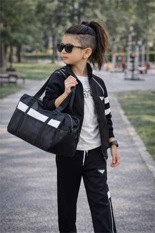 5-14 Yaş PR Biyeli Ceketli Erkek Çocuk Eşofman Takımı Siyah