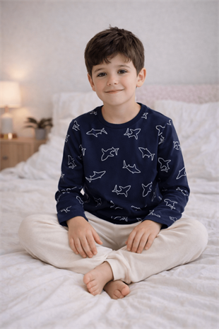 Balık Desen Erkek Çocuk Pijama Takımı