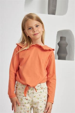 Bebe Yaka Önü Bağlamalı Uzun Kol Bluz Kiremit