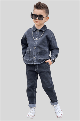 3-12 Yaş Büyük Cep Detay Erkek Çocuk Takım Antrasit