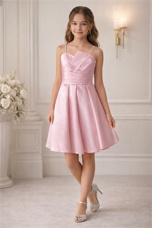 10-15 Saten Eliza Kız Çocuk Abiye Elbise Pembe