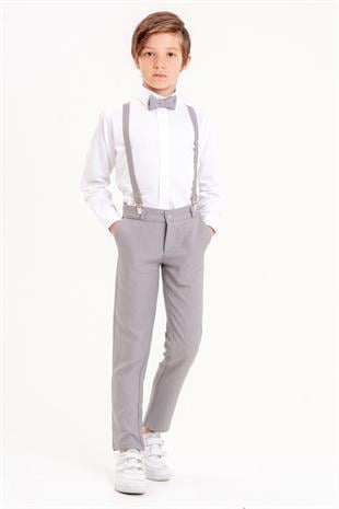 Moli Askılı Papyonlu Çocuk Takım Gri