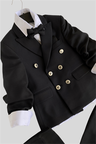 Montero Ceketli Mendilli Erkek Çocuk Takım Elbise Siyah