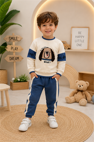 2-5 Yaş The Dog Peluş Kulak Detay Erkek Çocuk Takım İndigo