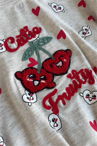 3-7 Yaş Cutie Fruit İspanyol Pantolonlu Kız Çocuk Takım Kırmızı