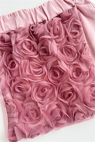 4-10 Yıldız Detay Şort Etekli Güllü Takım Gül Kurusu