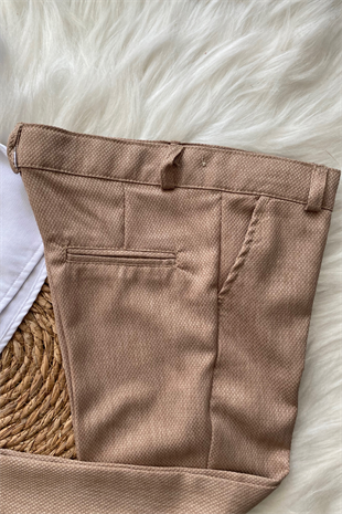 Zincir Detay Çift Düğmeli Erkek Çocuk Takım Elbise Camel