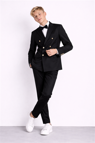 3-14 Yaş Dagi Gömlekli Kruvaze Ceketli Erkek Çocuk Takım Elbise Mezuniyet Siyah