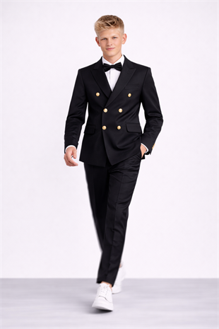 3-14 Yaş Dagi Gömlekli Kruvaze Ceketli Erkek Çocuk Takım Elbise Mezuniyet Siyah