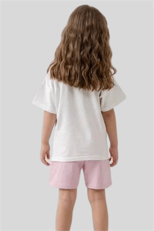 3-10 Yaş Baskılı Kuromi Şortlu Kız Çocuk Takım Pembe