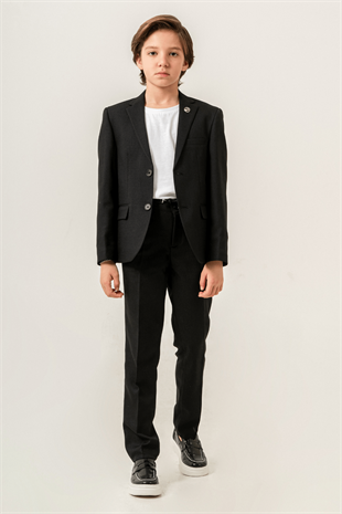 Milano Klasik Ceketli Tişörtlü Çocuk Takım Elbise Siyah