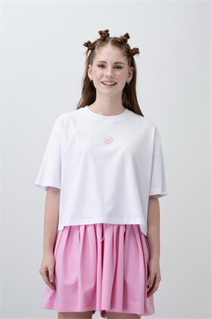 9-15 Yaş Nakışlı Tişört Pilili Etek Kız Takım Pembe
