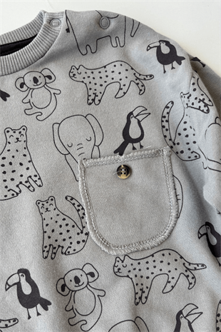 6-18 Ay Sevimli Hayvan Figür Erkek Bebek Takım Gri