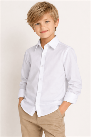 Uzun Kol Erkek Çocuk Armürlü Gömlek Beyaz