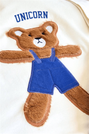 2-8 Yaş Ayıcıklı Çizgi Şortlu Erkek Çocuk Takım Mavi Kardeş Kombini