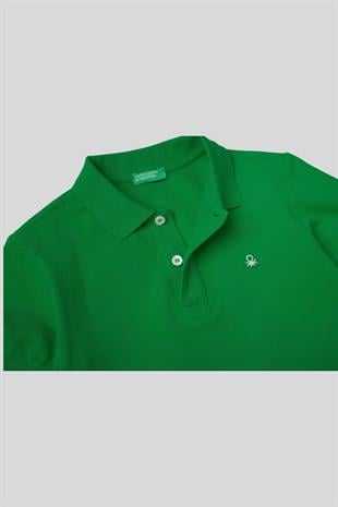 6-14 Yaş Benetton Erkek Çocuk Yeşil Logolu Pike Polo T-shirt