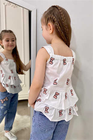 3-10 Yaş Fiyonk Detay Bluz ve Kot Pantolon Seti