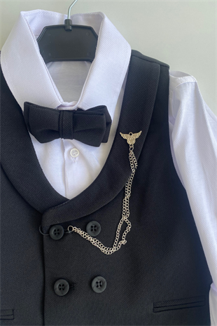 Smart Katlamalı Yelekli Çocuk Takım Elbise Siyah